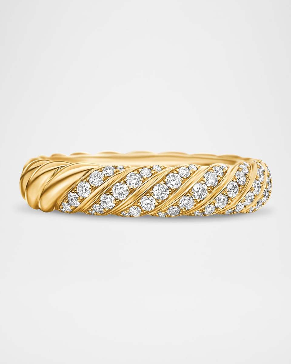 Sculpted Cable Band Ring with Diamonds in 18K Gold, 4.5mm